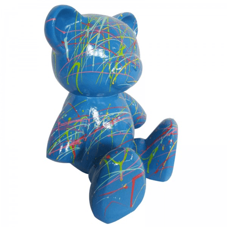 Statue Ours Animaux Resine - 35cm - Graffiti Bleu - ANIMAUX-RESINE.FR