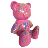 Statue Ours Animaux Resine - 35cm - Graffiti Rose - ANIMAUX-RESINE.FR