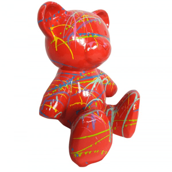 Statue Ours Animaux Resine - 35cm - Graffiti Rouge - ANIMAUX-RESINE.FR