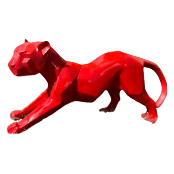 Statue Panthere Origami Animaux Resine - 50cm - Rouge - ANIMAUX-RESINE.FR