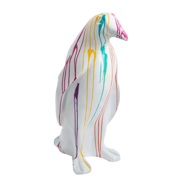 Statue Pingouin Animaux Resine - 70cm - Graffiti Blanc - ANIMAUX-RESINE.FR