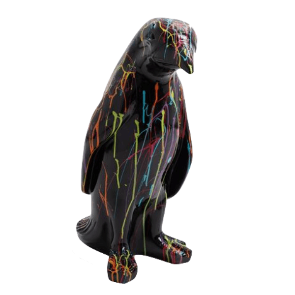 Statue Pingouin Animaux Resine - 70cm - Graffiti Noir - ANIMAUX-RESINE.FR