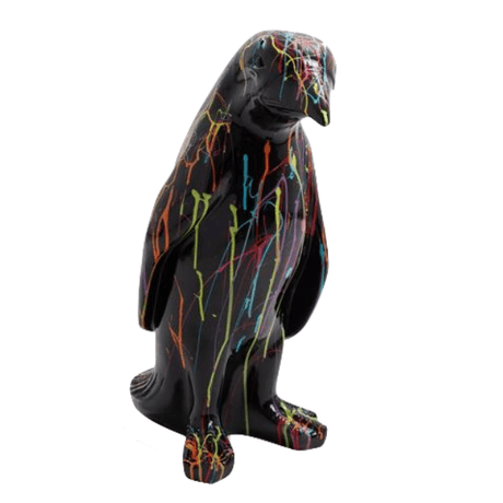 Statue Pingouin Animaux Resine - 70cm - Graffiti Noir - ANIMAUX-RESINE.FR