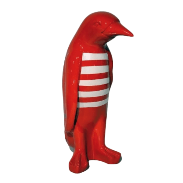 Statue Pingouin Animaux Resine - 70cm - Marin Blanc Rouge - ANIMAUX-RESINE.FR