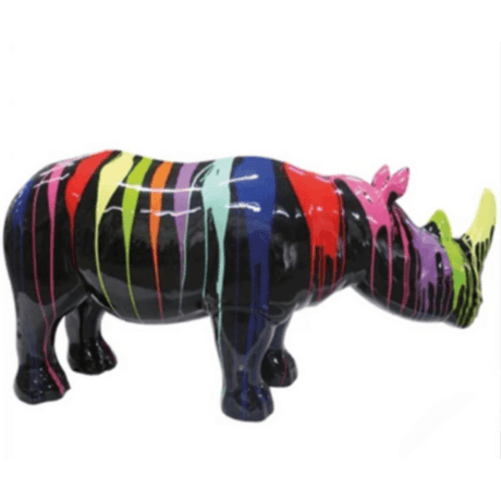 Statue Rhinoceros Animaux Resine - 180cm - Multi Coulure Noir - ANIMAUX-RESINE.FR