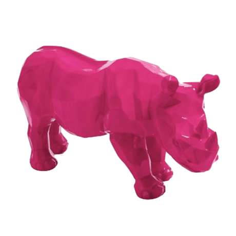 Statue Rhinoceros Origami Animaux Resine - 100cm - Rose Fushia - ANIMAUX-RESINE.FR