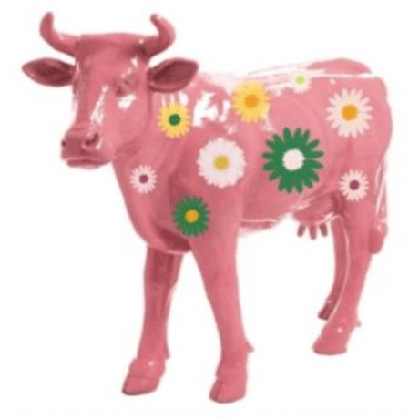 Statue Vache Animaux Resine - 140cm - Rose Fleuri - ANIMAUX-RESINE.FR