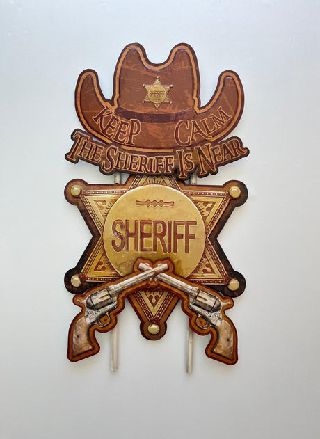 PANNEAU 3D MÉTAL SHERIFF 75x45 CM - PANNEAU DECO - ANIMAUX-RESINE.FR