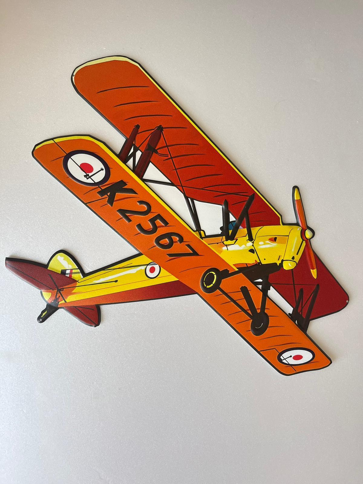 PLAQUE 3D MÉTAL AVION ORANGE 45x50CM - PLAQUE 3D DECO MURAL - ANIMAUX-RESINE.FR