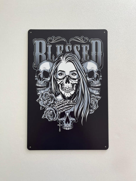 PLAQUE MÉTAL BLESSED 30X20 CM - PLAQUE DECORATIVE - ANIMAUX-RESINE.FR