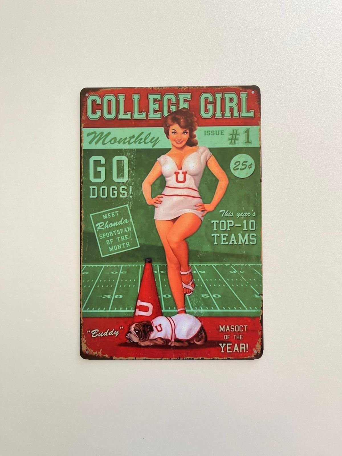 PLAQUE MÉTAL COLLEGE GIRL 30X20 CM - PLAQUE DECORATIVE - ANIMAUX-RESINE.FR