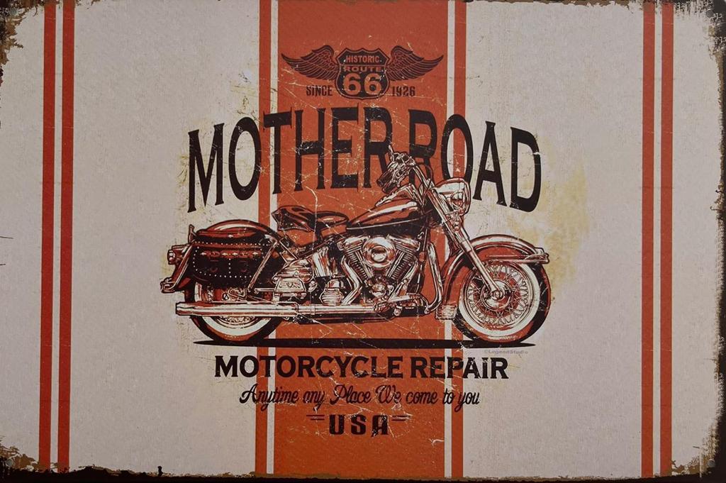 PLAQUE MÉTAL MOTHER ROAD 30X20 CM - PLAQUE DECORATIVE - ANIMAUX-RESINE.FR