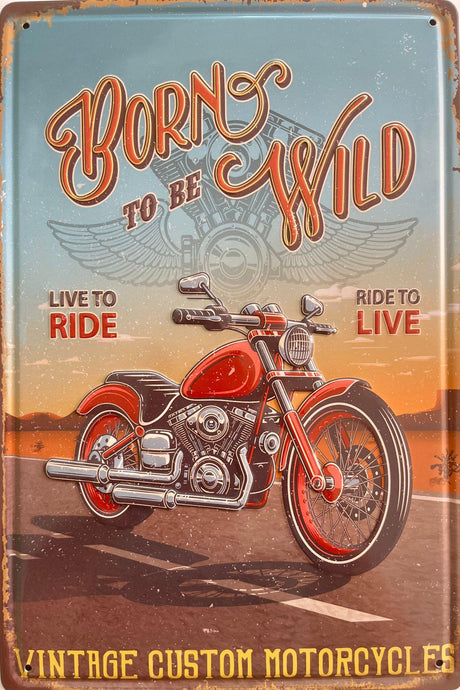 PLAQUE MÉTAL RIDE TO LIVE 30X20 CM - PLAQUE DECORATIVE - ANIMAUX-RESINE.FR