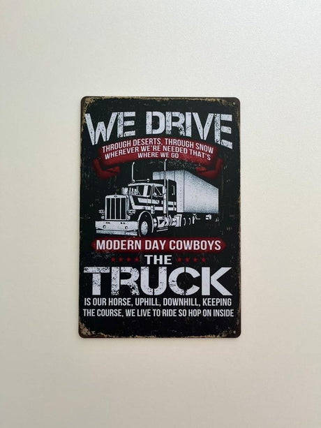 PLAQUE MÉTAL WE DRIVE 30X20 CM - PLAQUE DECORATIVE - ANIMAUX-RESINE.FR